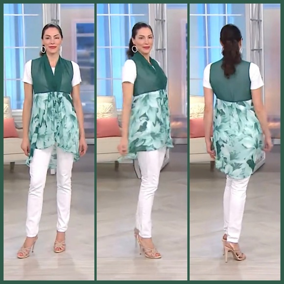 George Simonton Draped Printed Chiffon Duster Vest, NWT 2X Grey A253680 - Picture 11 of 13